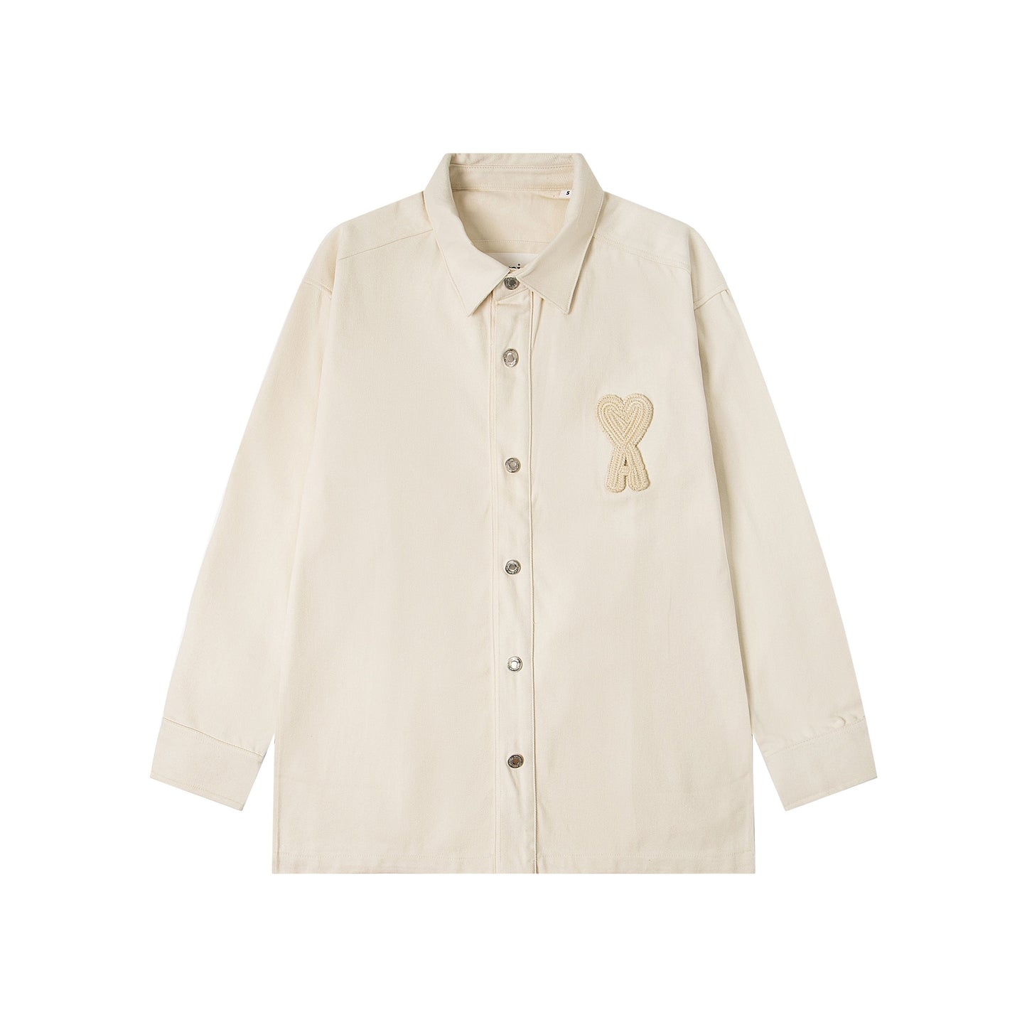 Ami Classic Heart Embroidered Long-Length Denim Shirt 848