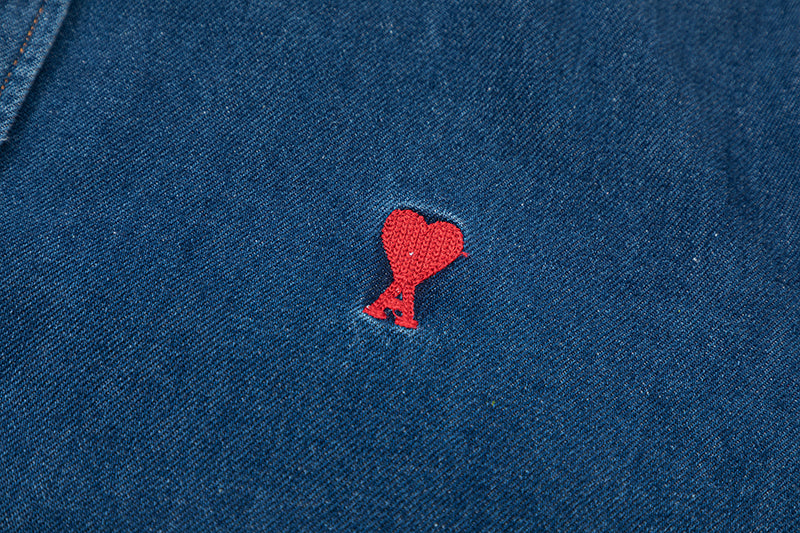 Ami Heart Logo Embroidered Denim Shirt 816